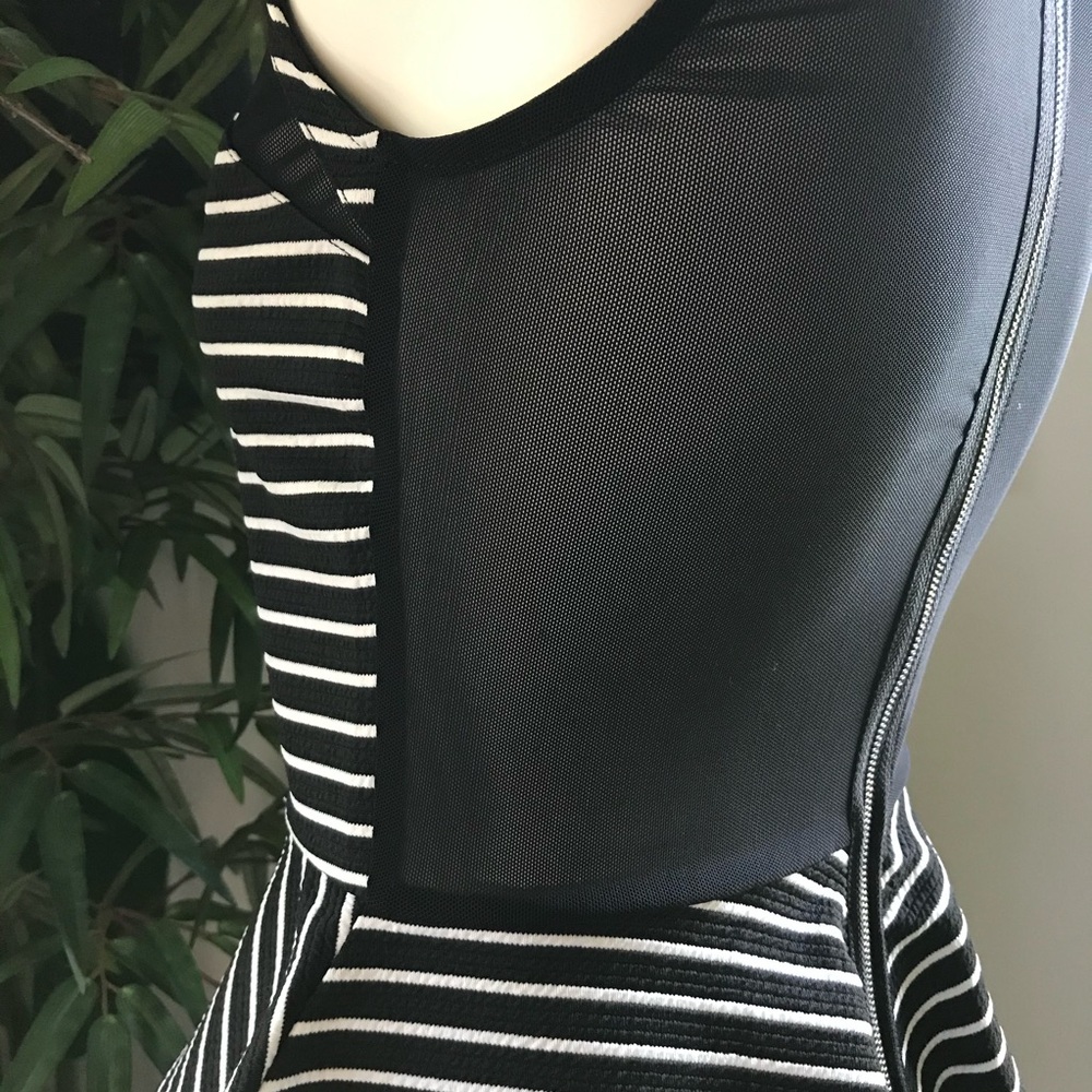 MATERIAL GIRL S Peplum Mesh Back Sleeveless Black & White Stripe Dress Small NWT - Picture 13 of 16